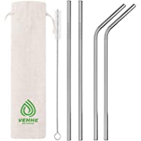 VEHHE 4pcs Pajitas de Metal Pajitas de Acero Inoxidable Pajitas para Beber Reutilizables 265mm con Cepillo de Limpieza…